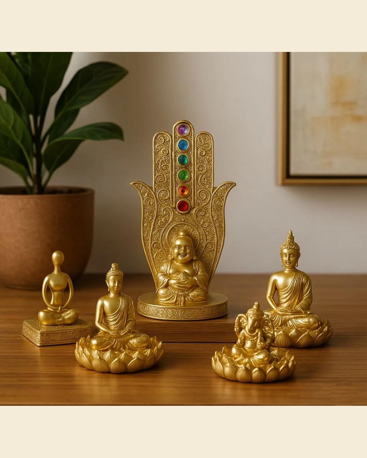 Conjunto dourado com chakras